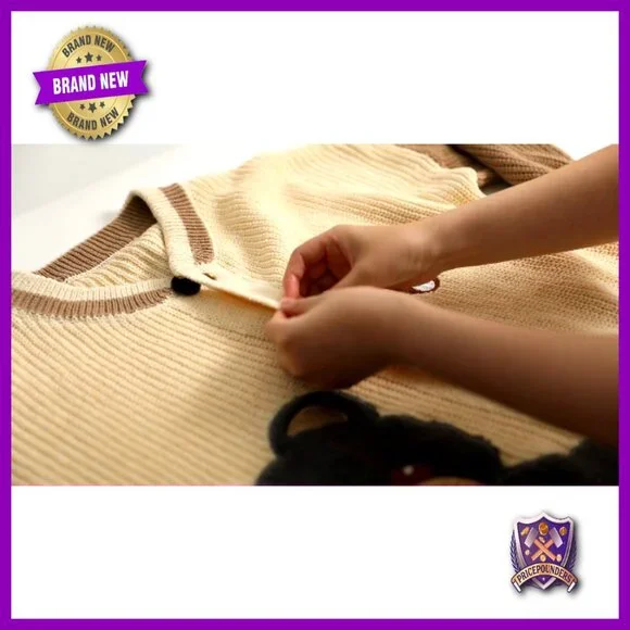 Loose Fit Cardigan Sweater with Bear Embroidery, Button Front, Long Sleeve - Picture 6 of 6